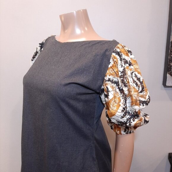 Idy Xotica African Designer Midi Dress Puff Sleeve Limited Edition Woodin Fabric - Picture 6 of 14